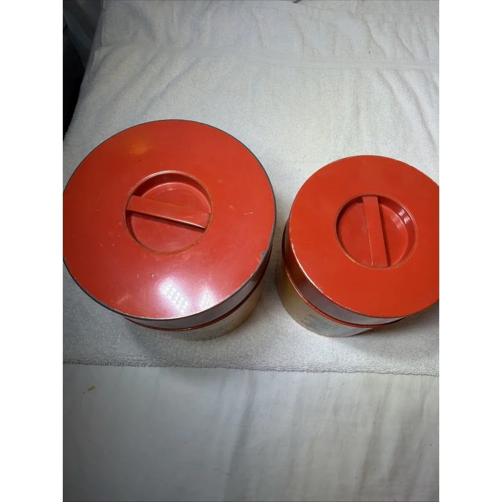 Vintage/Retro Metal Canister Set 4pc Yellow/Red Floral w/ Lids 16 oz